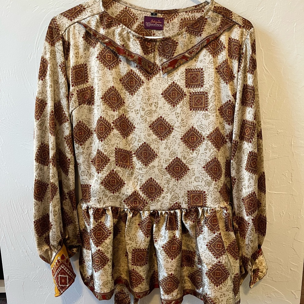 Sari Collared Blouse, Print Pattern, Shiny And El… - image 1